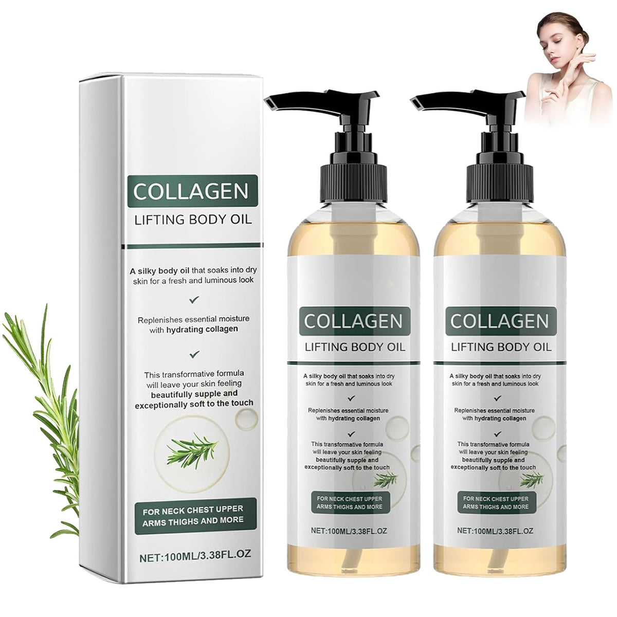 DICTAMNI front packaging showing two collagen oil bottles and benefits