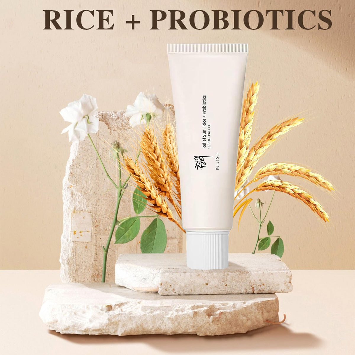 DICTAMNI cream texture closeup highlighting rice-and-probiotics nourishment and lightweight finish