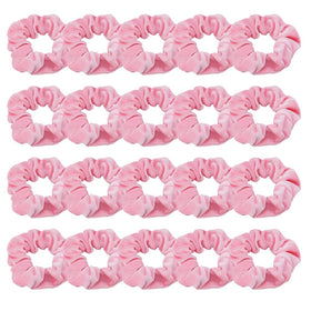 Didder front view of 20 pink velvet scrunchies showing set value and color