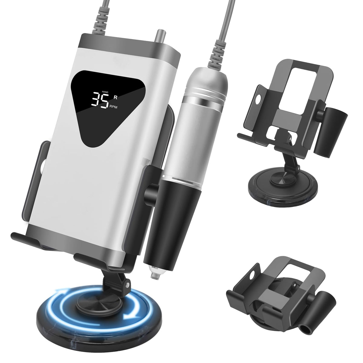 Diesisa front view of nail drill holder showing stable carbon steel frame and organized desk