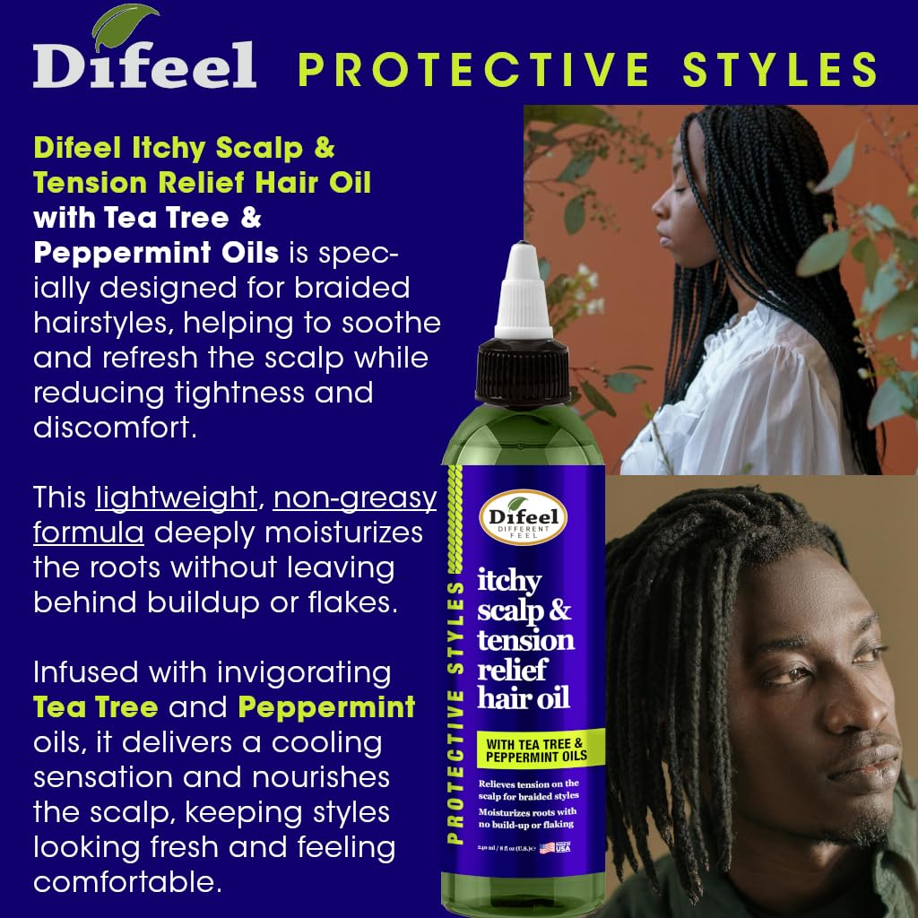 Difeel applied along scalp parting to show targeted relief and cooling sensation