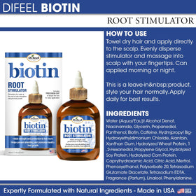 Close-up of Difeel label ingredients listing biotin and keratin