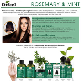 Difeel rosemary and mint botanicals beside bottle emphasizing natural ingredients benefit