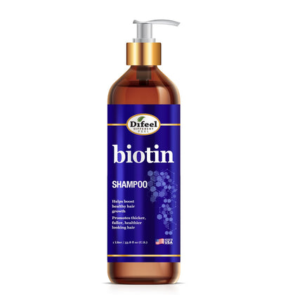 Difeel Pro-Growth Biotin Shampoo front bottle showing label and size benefit