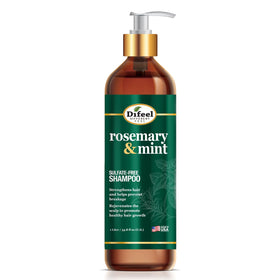 Difeel front bottle of rosemary mint shampoo showing label and 33.8 oz size for long-lasting use