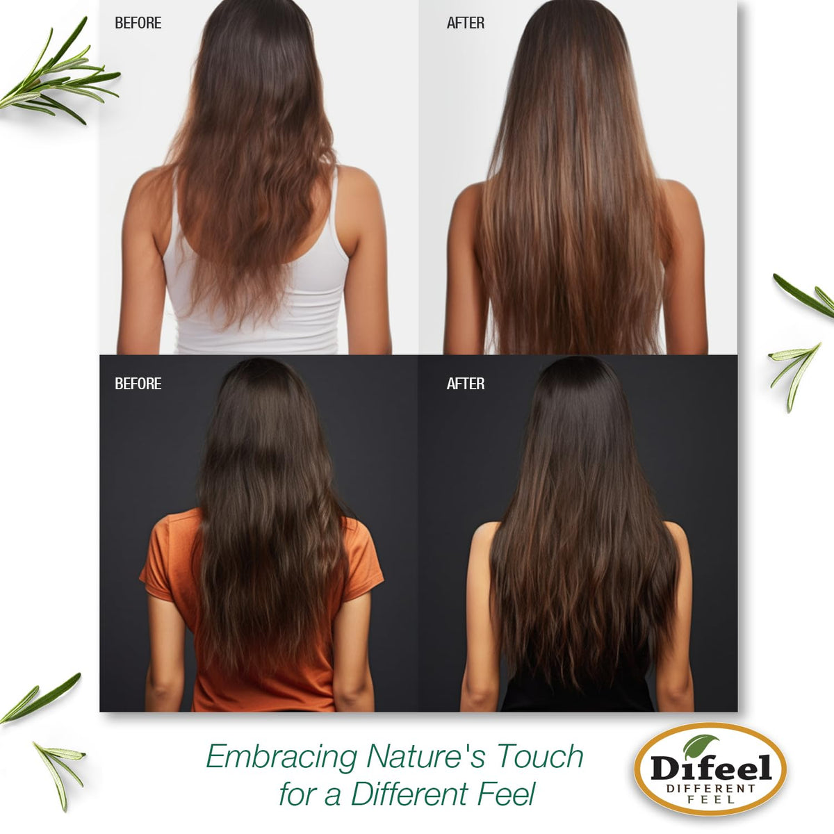 Difeel shampoo in shower scene with water showing refreshing mint cleanse and scalp comfort