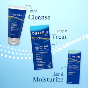 Differin tube on bathroom shelf lifestyle image showing everyday routine benefit