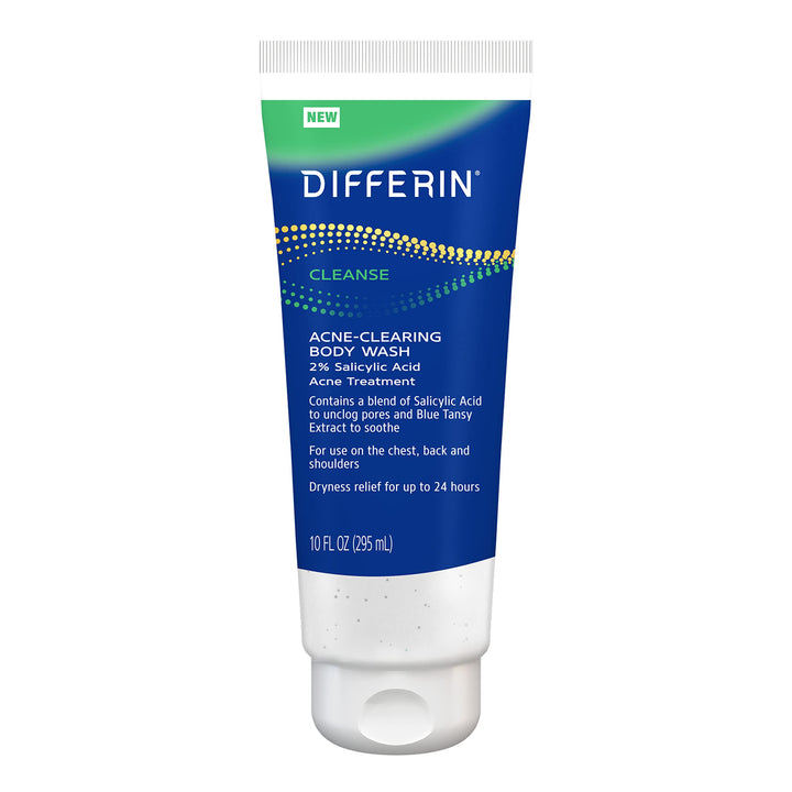 Differin front packaging showing bottle and label, clear acne treatment benefit