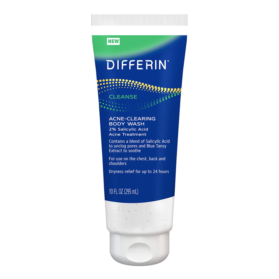 Differin front packaging showing bottle and label, clear acne treatment benefit