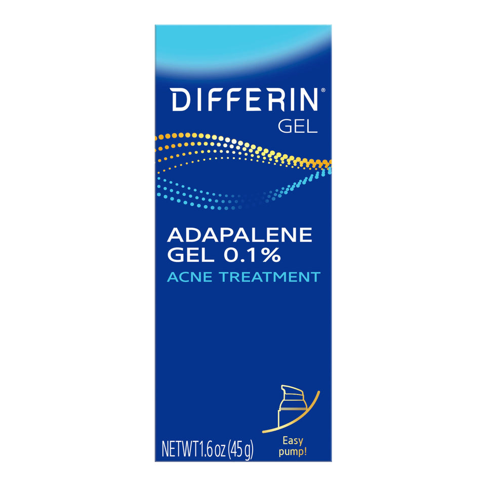 Differin front packaging 45g pump showing product and brand benefits