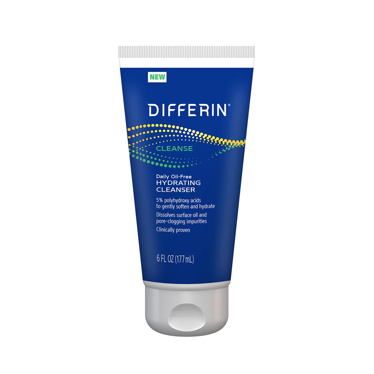 Differin front packaging showing 6 oz cleanser and brand benefit