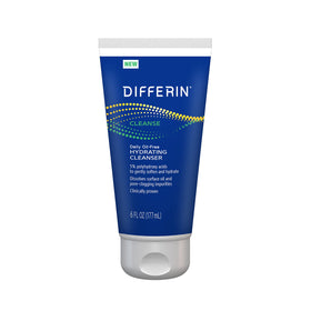 Differin front packaging showing 6 oz cleanser and brand benefit