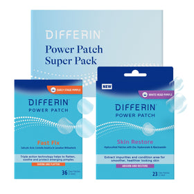 Differin kit front packaging showing both Fast Fix and Skin Restore patches, benefit quick targeted treatment