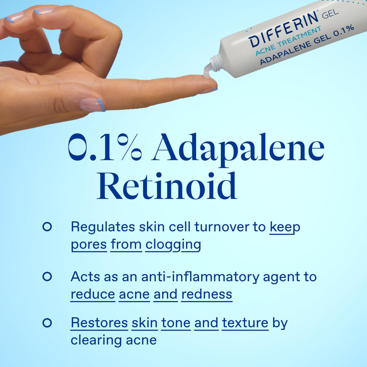 Differin tubes styled on a bathroom shelf conveying routine-friendly, oil-free formula