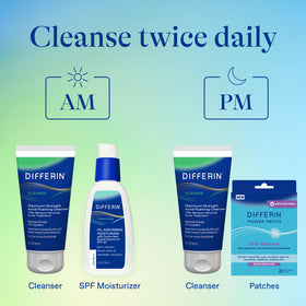 Differin bottle beside a hand to show 5 oz size and travel-friendly benefit