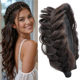 DIGUAN dark chocolate headband front view shows realistic braid and natural tone benefit