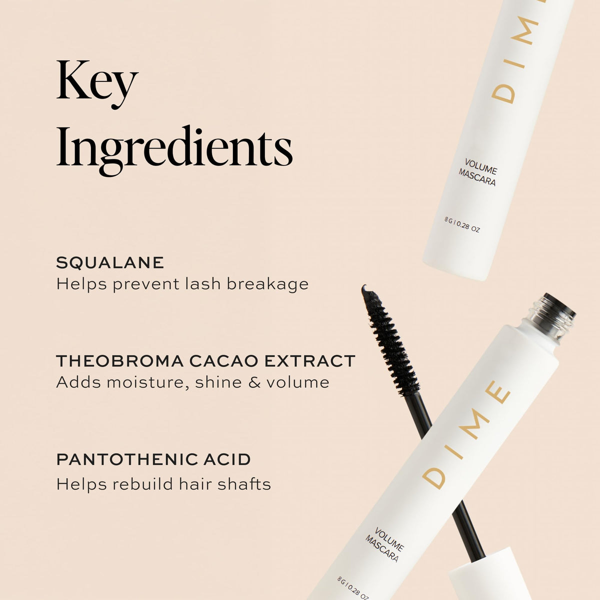 DIME mascara applying on eye to build volume and length with control