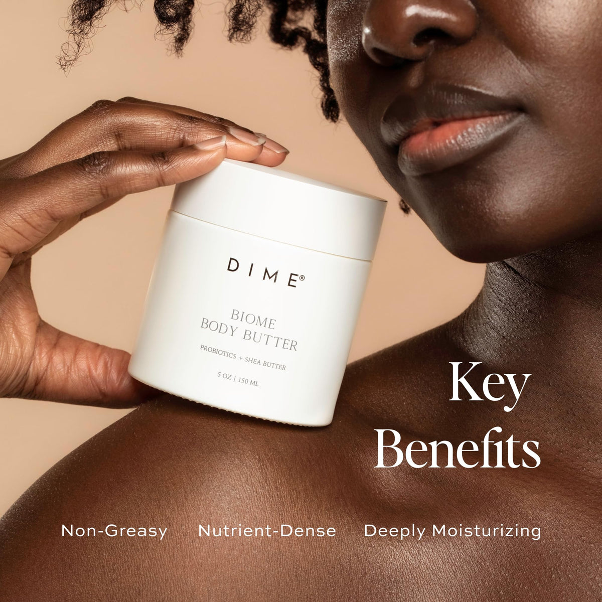 DIME close-up of whipped butter texture, emphasizes creamy moisturization