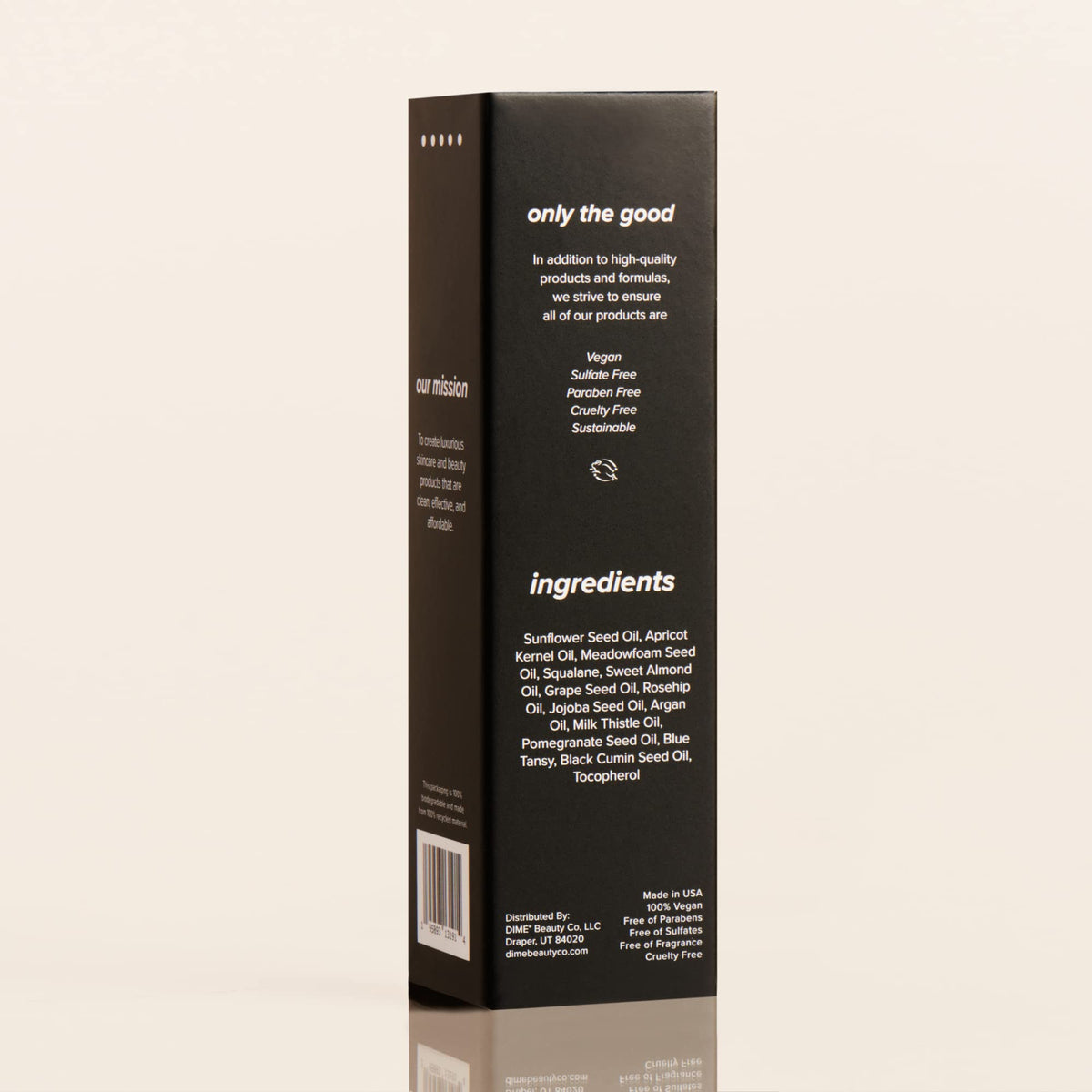 DIME recycled packaging close-up emphasizing sustainable design and brand values