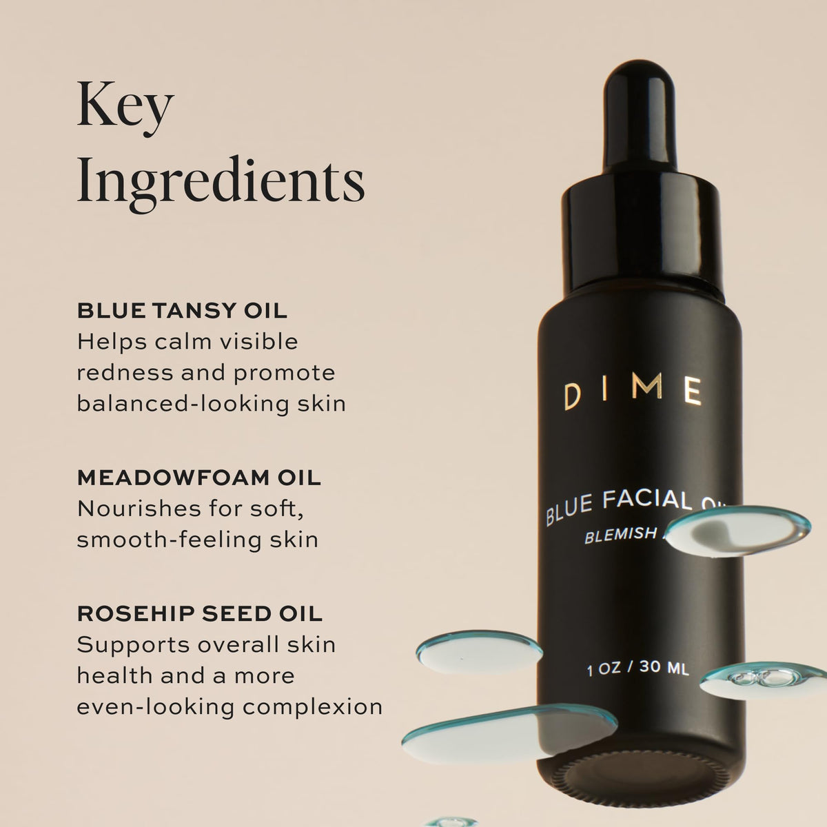 DIME oil texture on skin illustrating lightweight hydration and quick absorption