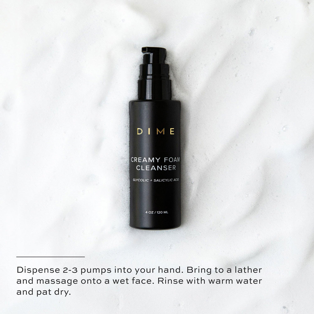 DIME model applying cleanser demonstrating gentle, balanced wash