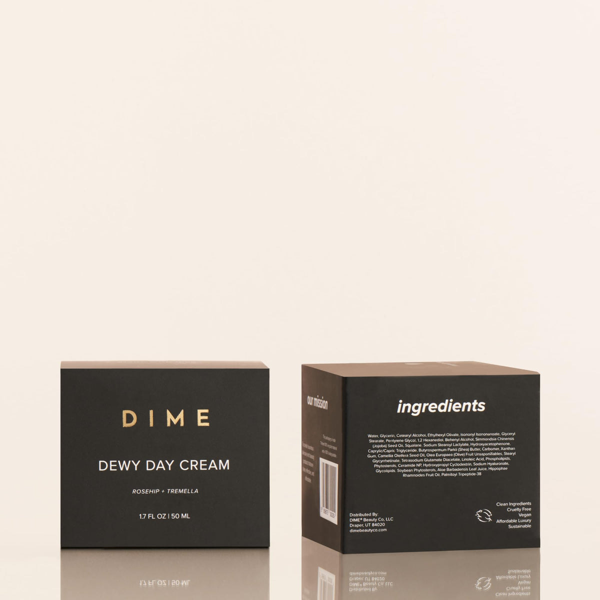 DIME Dewy Day Cream recyclable box emphasizing sustainable packaging