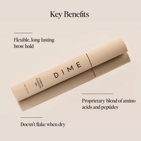DIME wand applying gel to brow hairs for precise shaping and hold