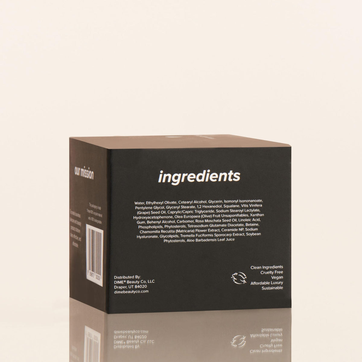DIME packaging detail emphasizing sustainable materials and care