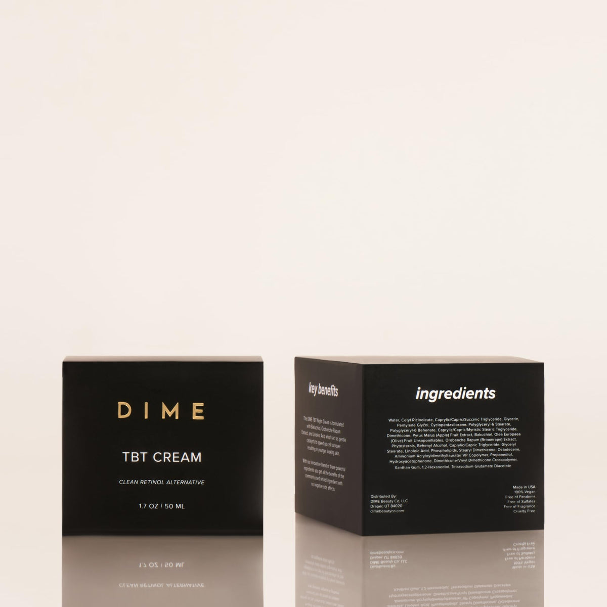 DIME TBT Cream sustainable packaging shot emphasizing eco-friendly materials