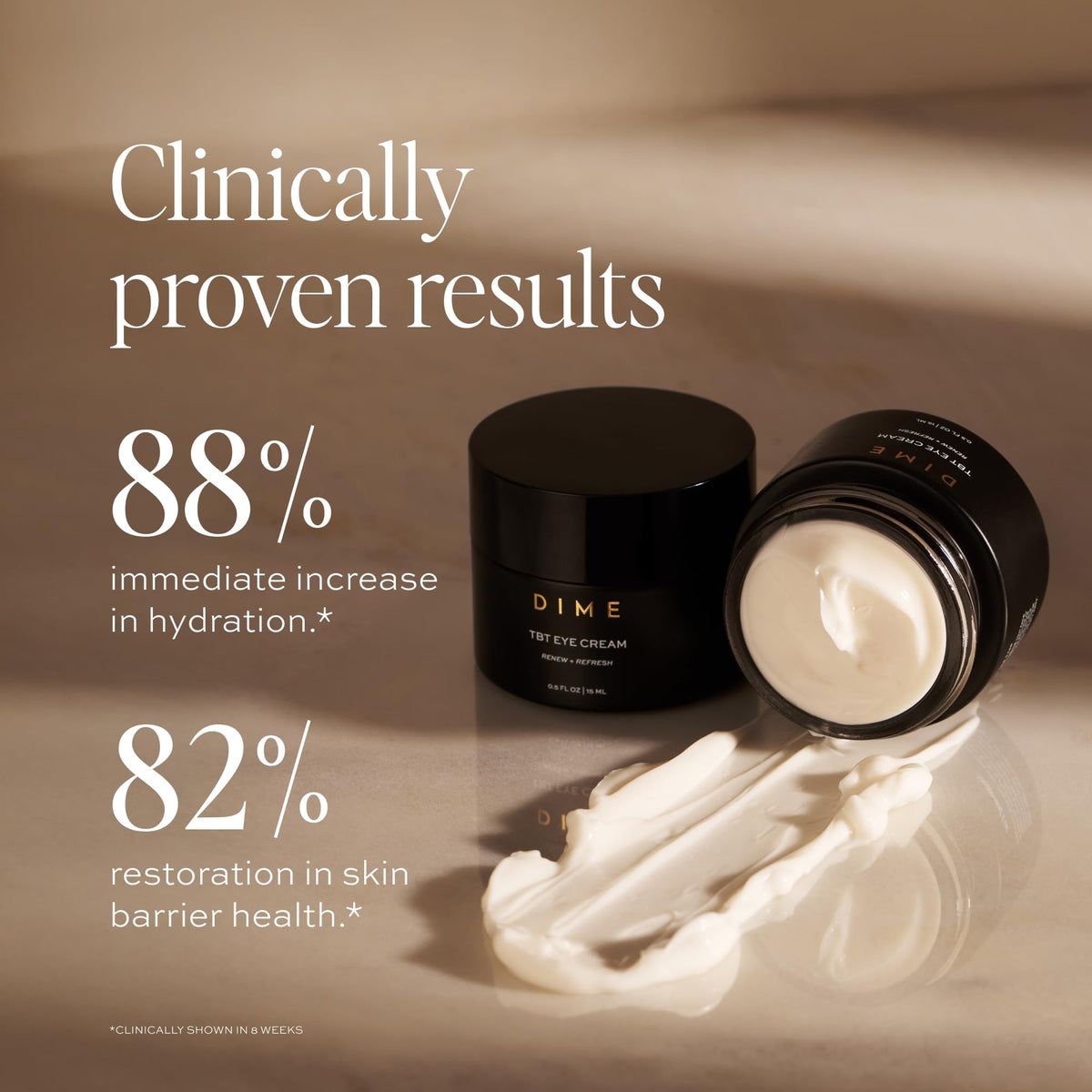 DIME close-up cream texture highlighting smooth hydrating finish