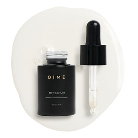 DIME TBT Serum front bottle view showing clean packaging and skin-renewing benefits