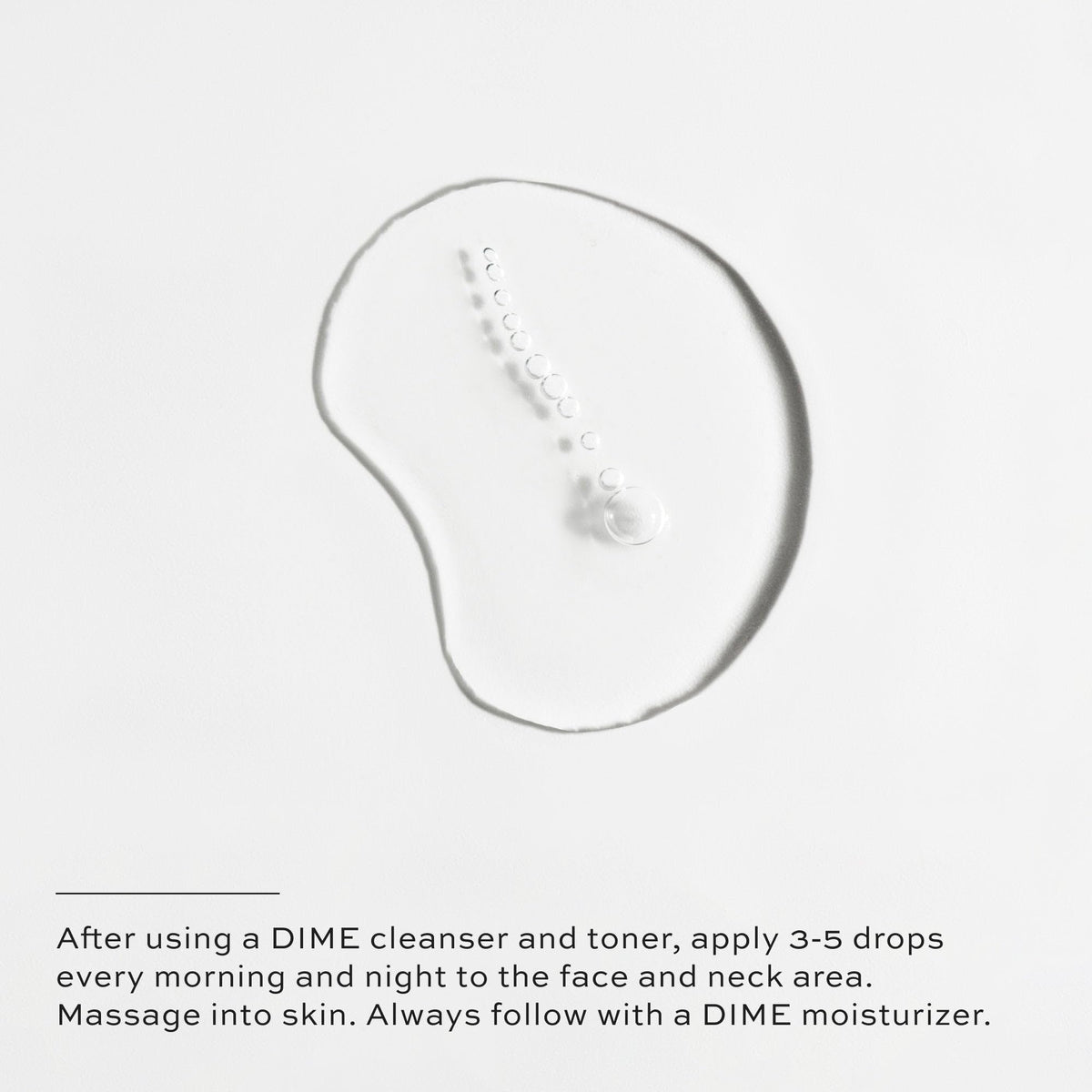 Hand applying DIME TBT Serum to skin demonstrating easy spreading and quick absorption