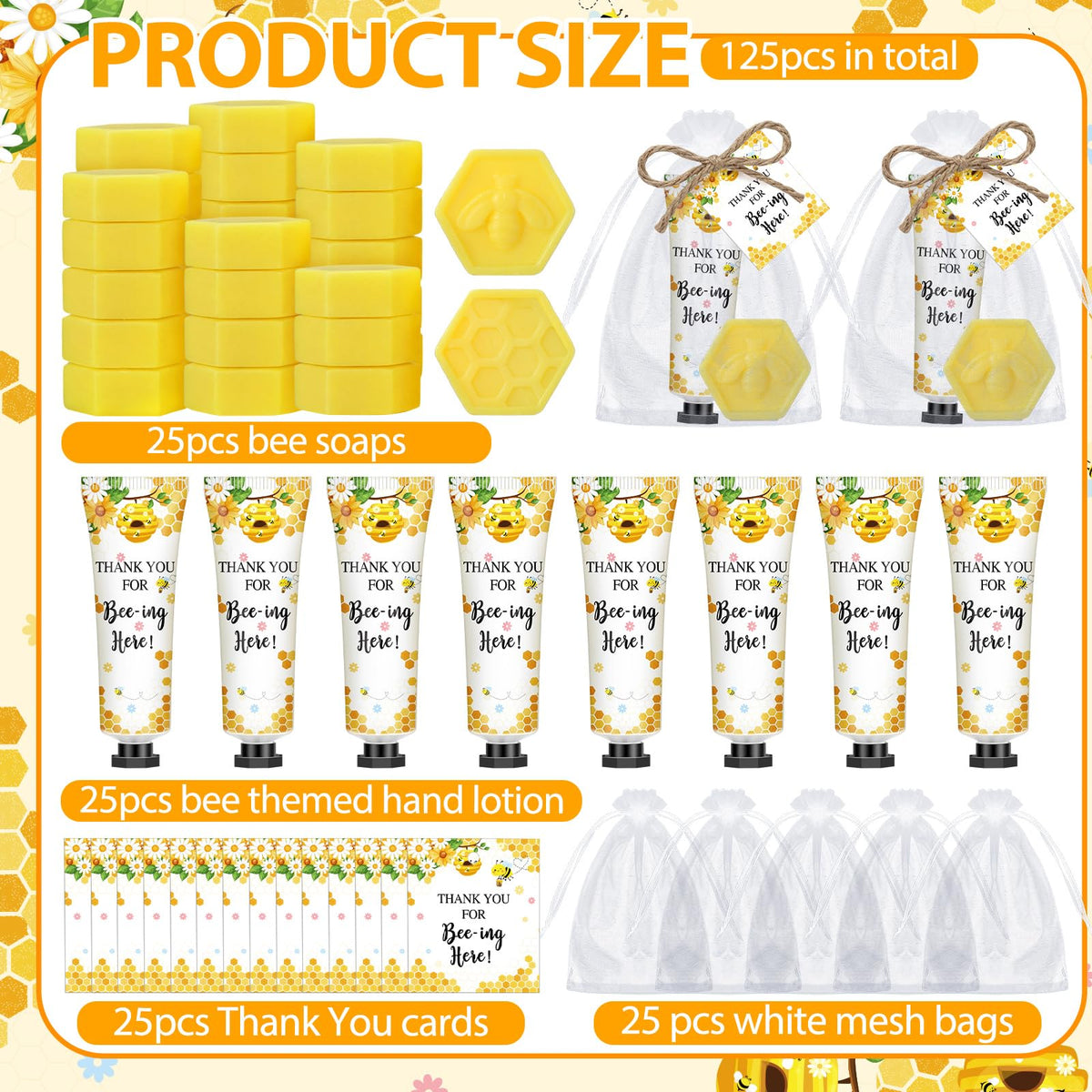 Dimsile organza bag and thank-you tag arranged neatly to show gifting convenience benefit