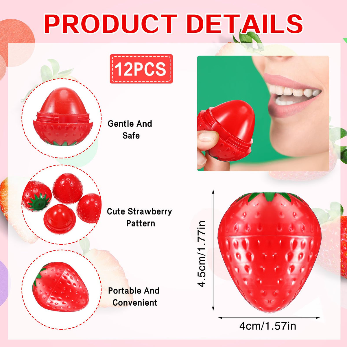 Dimsile close-up of strawberry cap texture highlighting durable cute design and portability