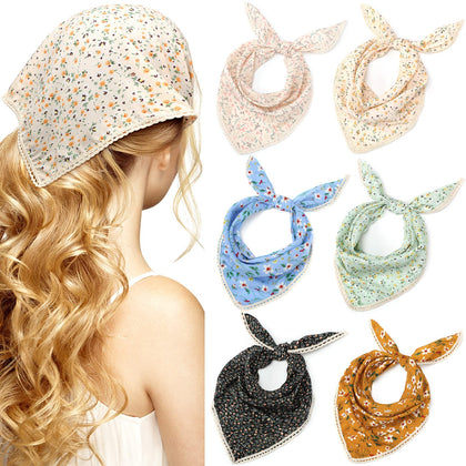 Dingion front view of six floral bandanas showing variety and wearable convenience