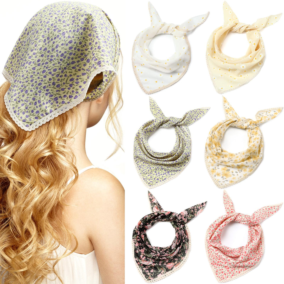 Dingion front view of six floral bandanas showcasing variety and style
