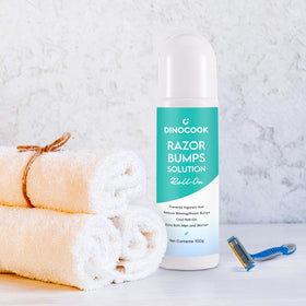 Dinocook on bathroom shelf for daily after-shave and skincare routine