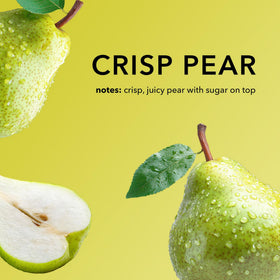 Dionis Crisp Pear held in hand for size comparison showing compact 3.3 oz convenience