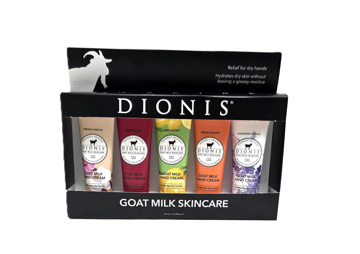 Dionis five-pack front packaging showing all five scented tubes and gift appeal