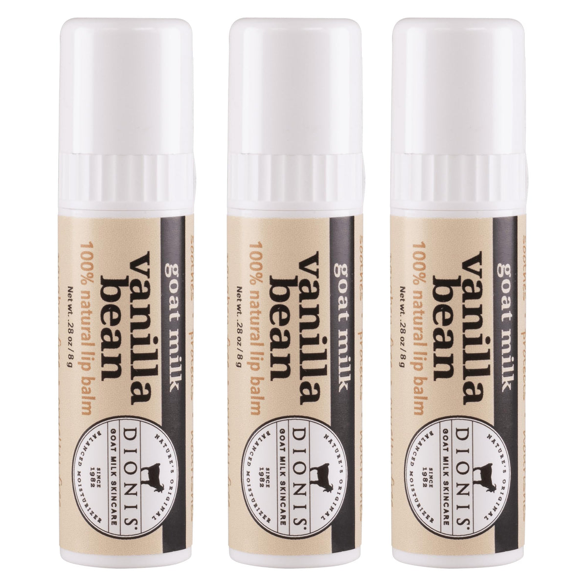 Dionis front tube vanilla bean showing product and easy application benefit