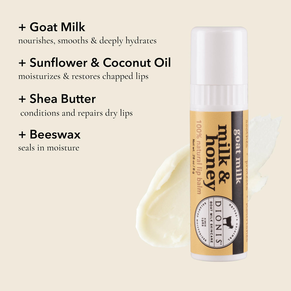 Dionis jumbo lip balm twist-up showing generous product amount