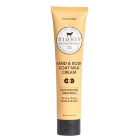 Dionis front packaging showing convenient 3.3 oz tube and milk & honey scent benefits