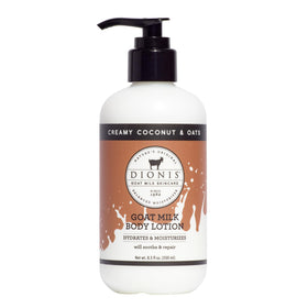 Dionis goat milk lotion front packaging showing pump and label benefits