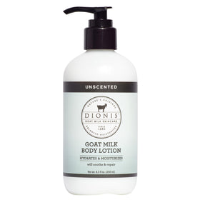 Dionis front pump bottle showing clean unscented lotion, easy daily use