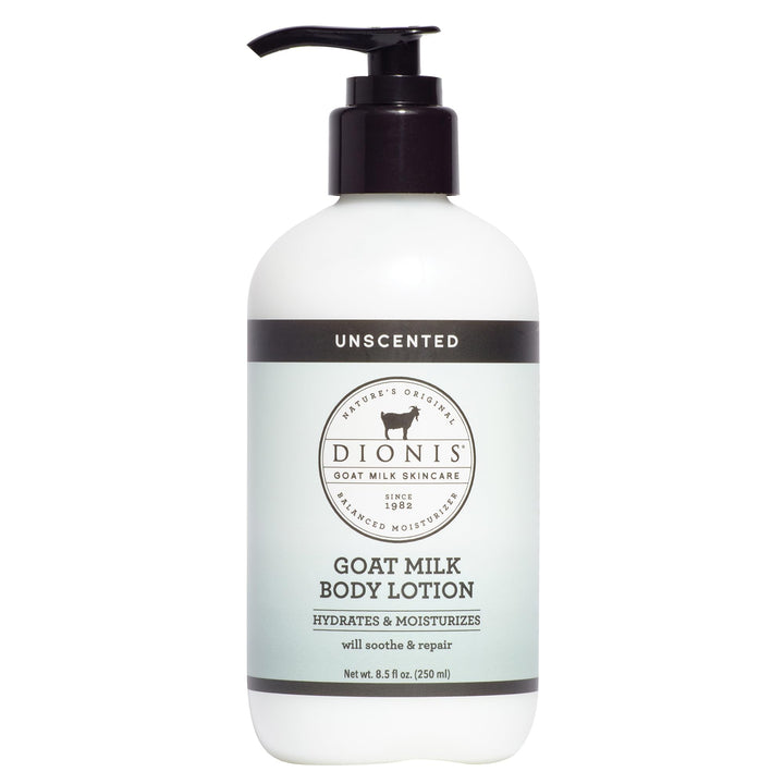 Dionis front pump bottle showing clean unscented lotion, easy daily use