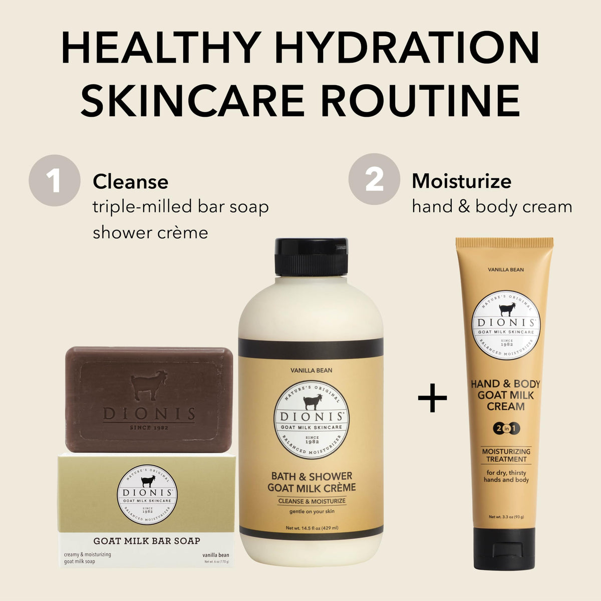 Dionis lotion on bathroom shelf in lifestyle setting conveying daily self-care routine