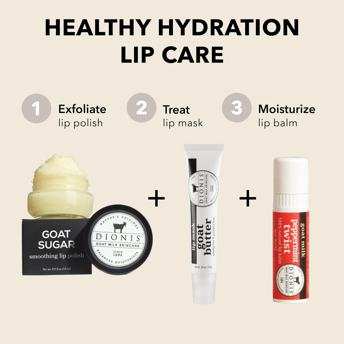 Dionis label closeup with dermatologist tested and cruelty-free benefits