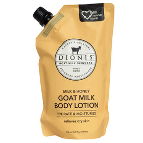 Dionis milk and honey refill pouch front view showing packaging and brand