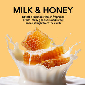 Bathroom shelf with Dionis milk and honey pouch and bottle showcasing daily use