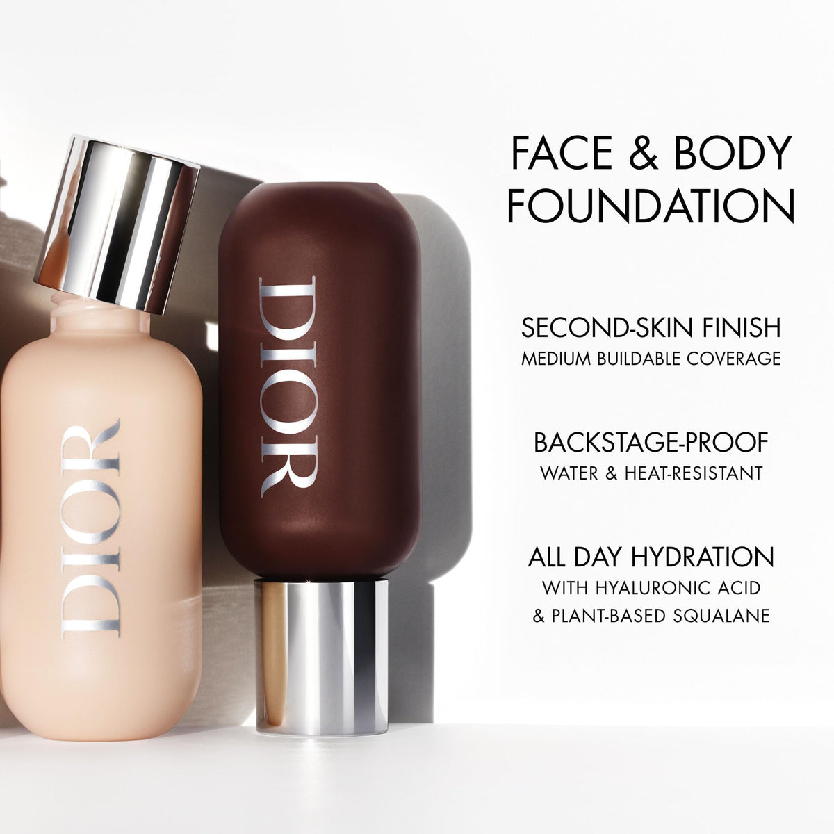 Dior Backstage bottle held in hand showing product size and portability benefit